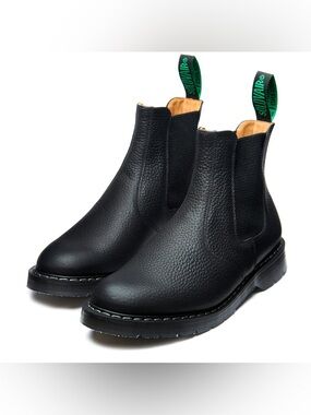 SOLOVAIR Black Greasy Grain Pebbled Leather Dealer Boot Size 8